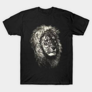 Dramabite Artistic Lion head Cute Hand Drawn Animal Graphic Realistic T-Shirt